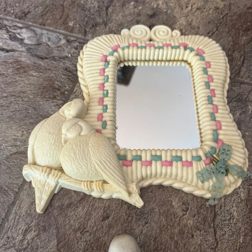 Vintage Cottagecore Coquette Homco Love Birds Wall Decor Set Dove Mirror 1980s